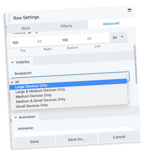mobile responsive screen sizes - beaver builder