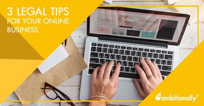 Laptop showing three legal tips for your online business