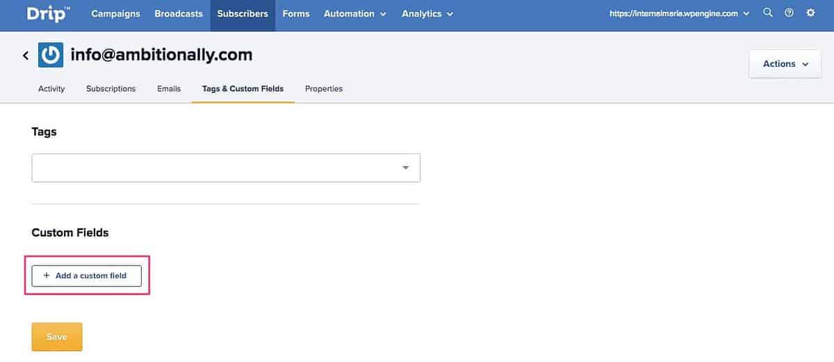 Screenshot Drip add a custom field