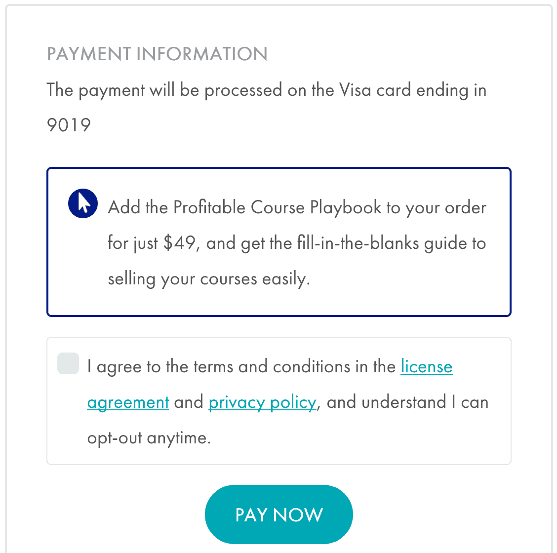 Screenshot of AccessAlly order bump