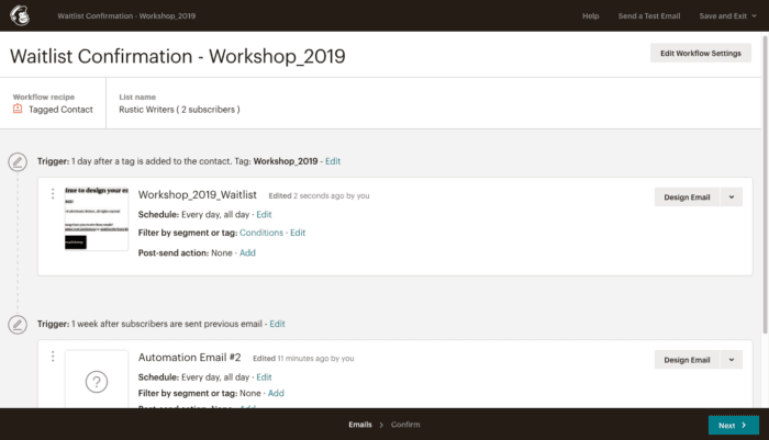 Mailchimp automation screenshot