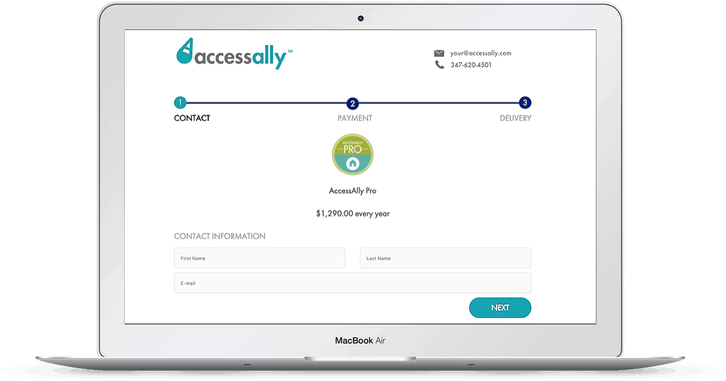 accessally 3 step checkout flow