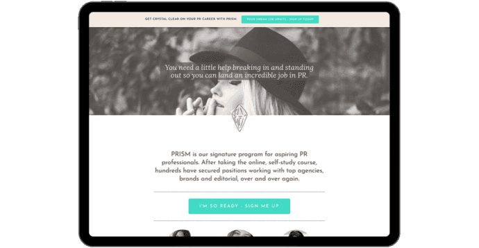 Screenshot of a sales page