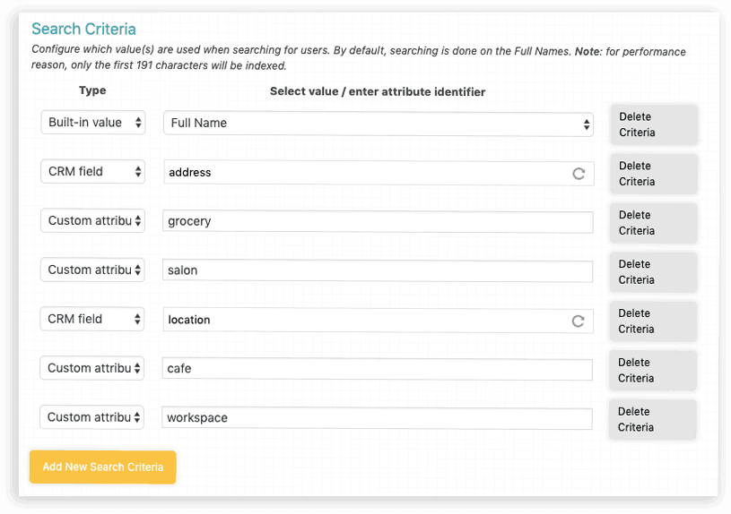 Search criteria on member directory