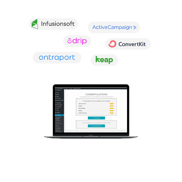 Laptop with screenshot of AccessAlly and Email Marketing Company Logos