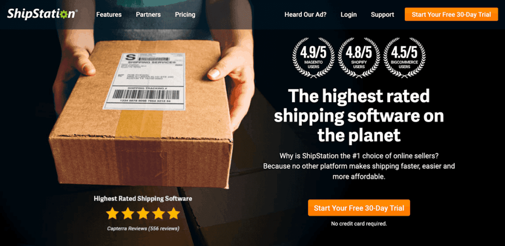 Screenshot of Shipstation Website