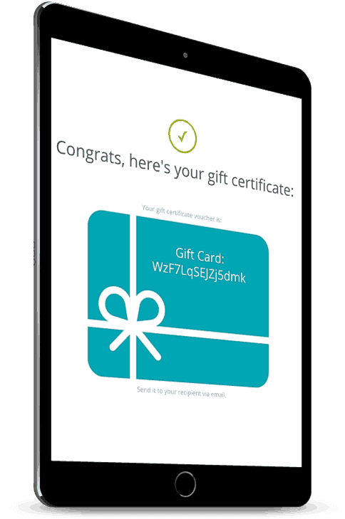 Tablet with a screenshot of a gift certificate after purchase