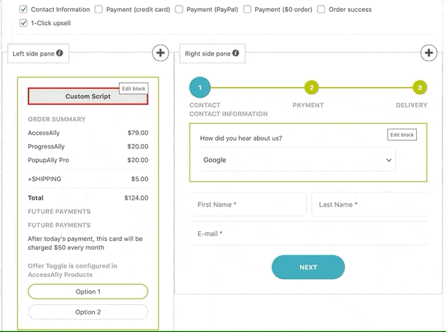 Animated screenshot of the drag and drop order form designer