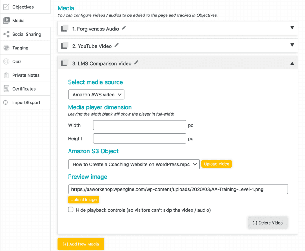 Screenshot of the Media Player Settings