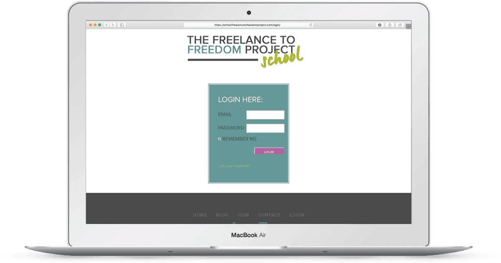 Screenshot of the Freelance to Freedom Project login screen