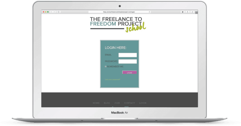 Screenshot of the Freelance to Freedom Project login screen