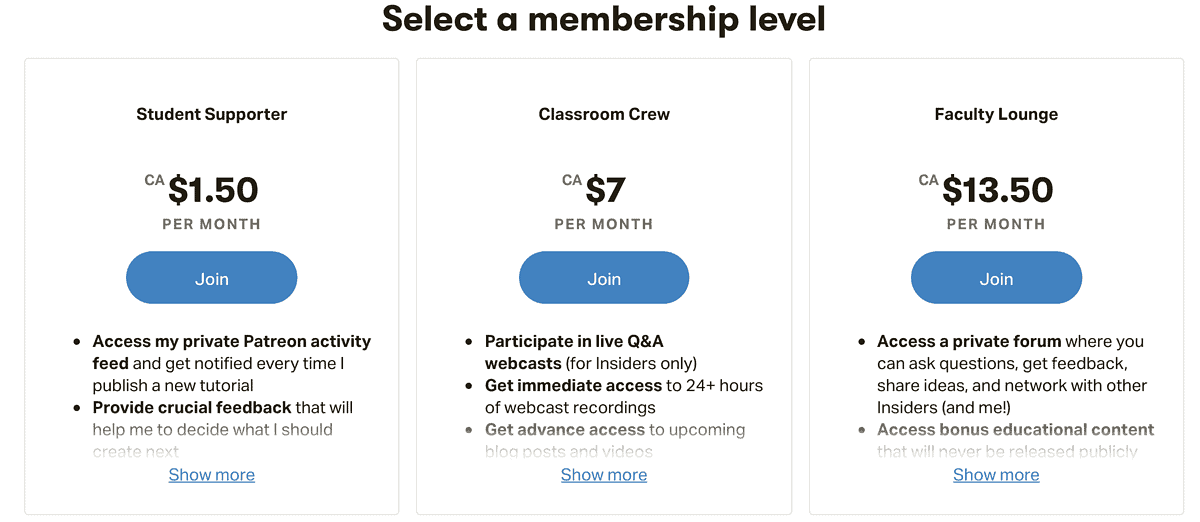 Screenshot of student classroom teacher tier example