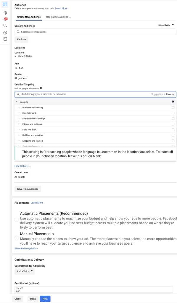 Facebook Ad Targeting and Ad Setup