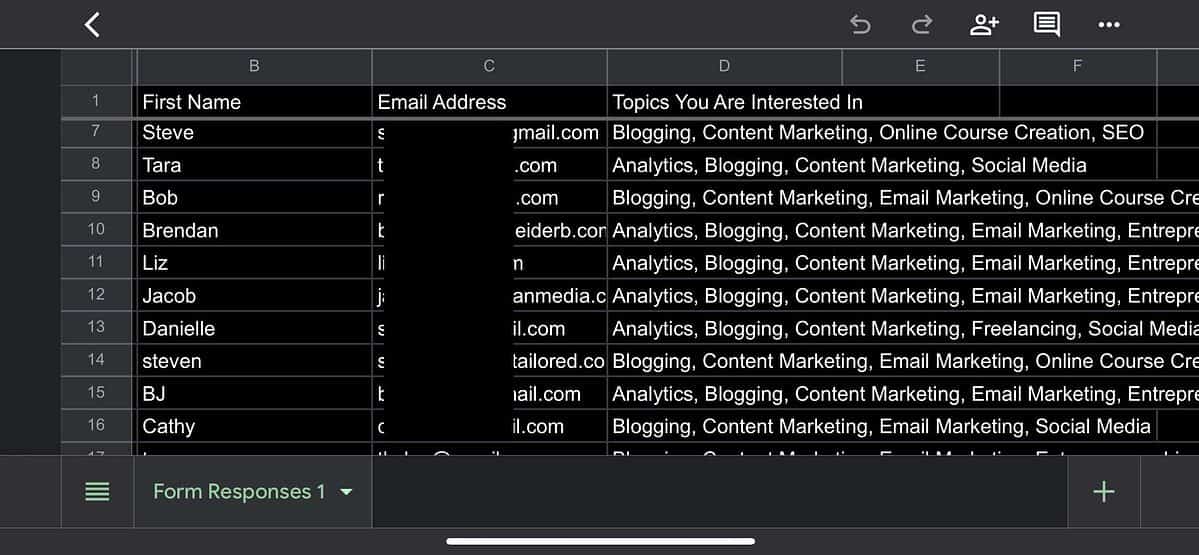 Google Form Survey Responses