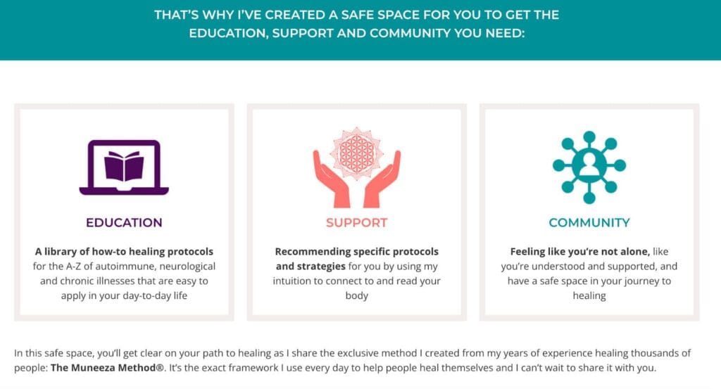 Screenshot of Muneeza Method - membership business model ideas
