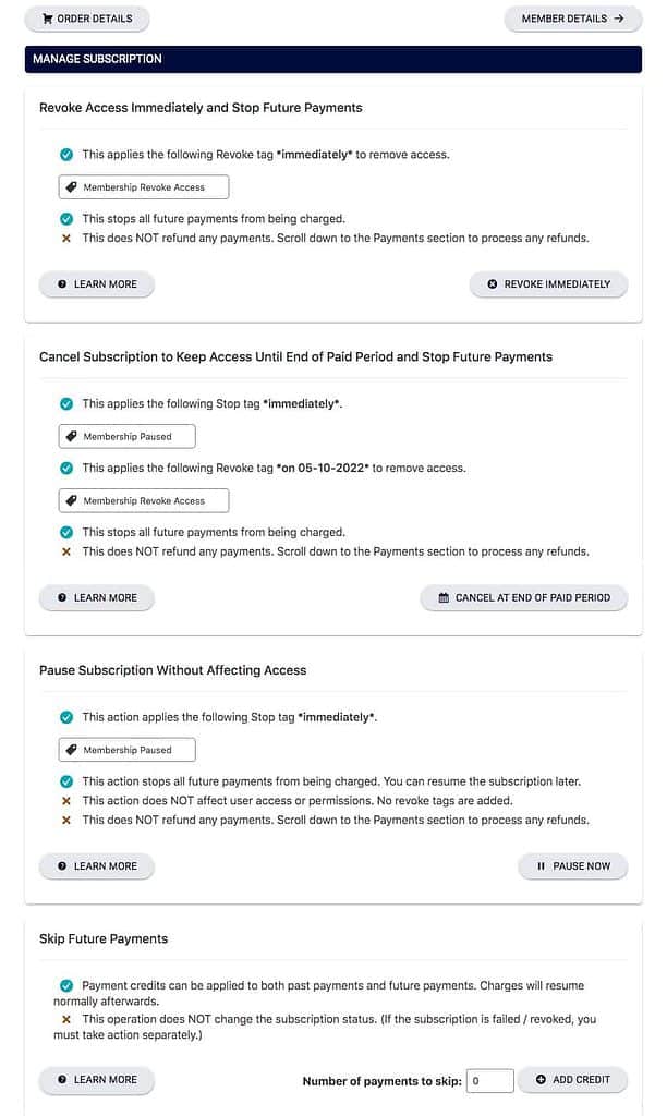 screenshot showing details for recurring payments or a one time payment in AccessAlly
