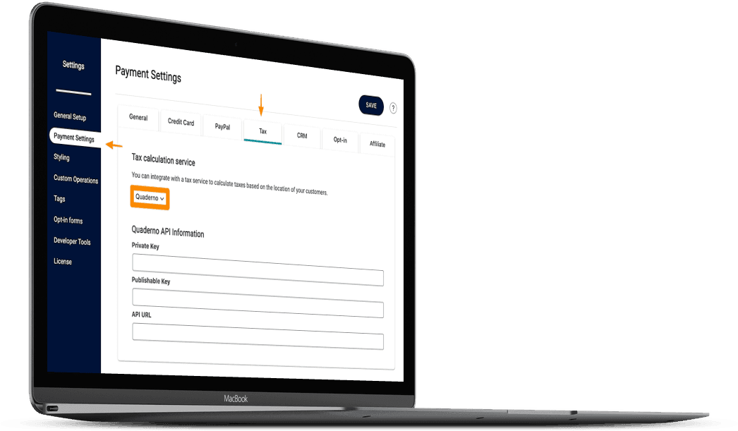 logo Quaderno, payment processing settings inside AccessAlly