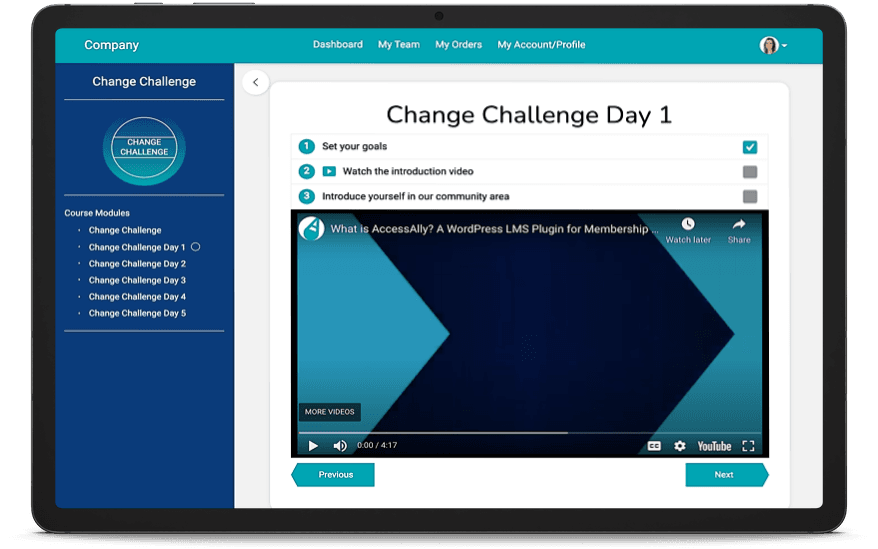 Screenshot of membership site with checklists
