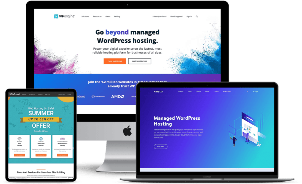 tech devices displaying WordPress LMS hosting options