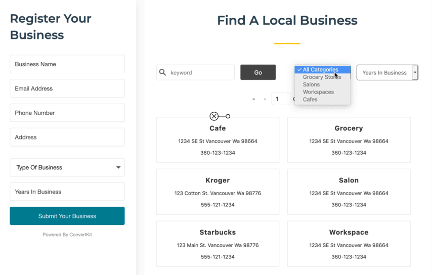 Screenshot of business directory example