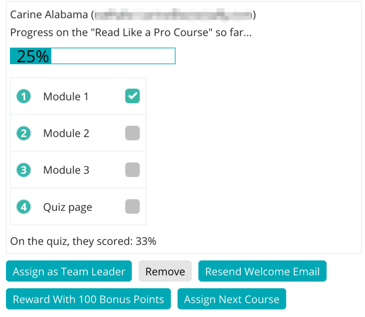Screenshot of progress tracking