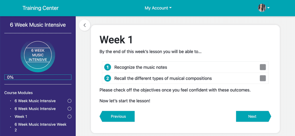 Screenshot of a members area