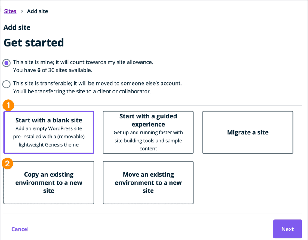 Screenshot of WP Engine staging site set up