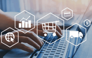 online selling steps - payment, shipping, cart, purchase