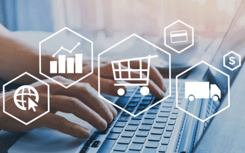 online selling steps - payment, shipping, cart, purchase