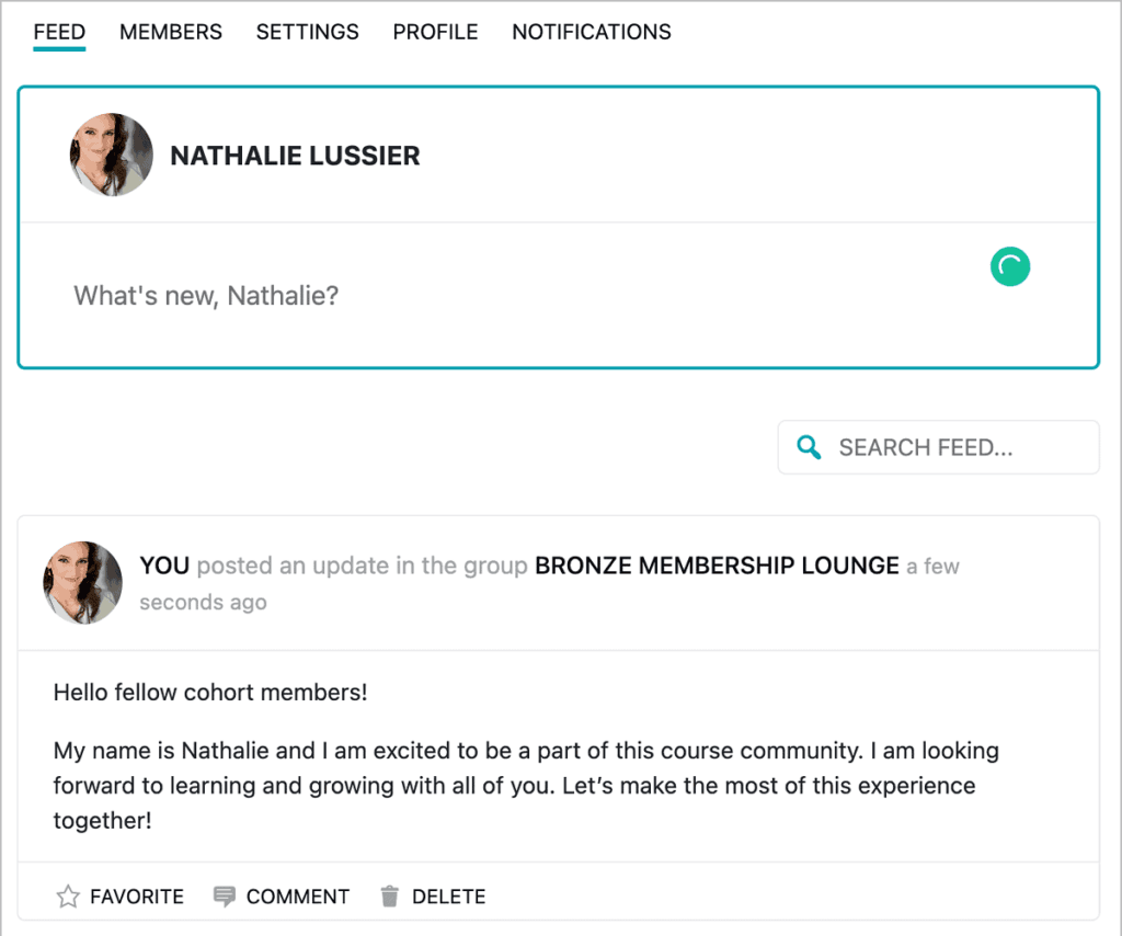 Screenshot of community area