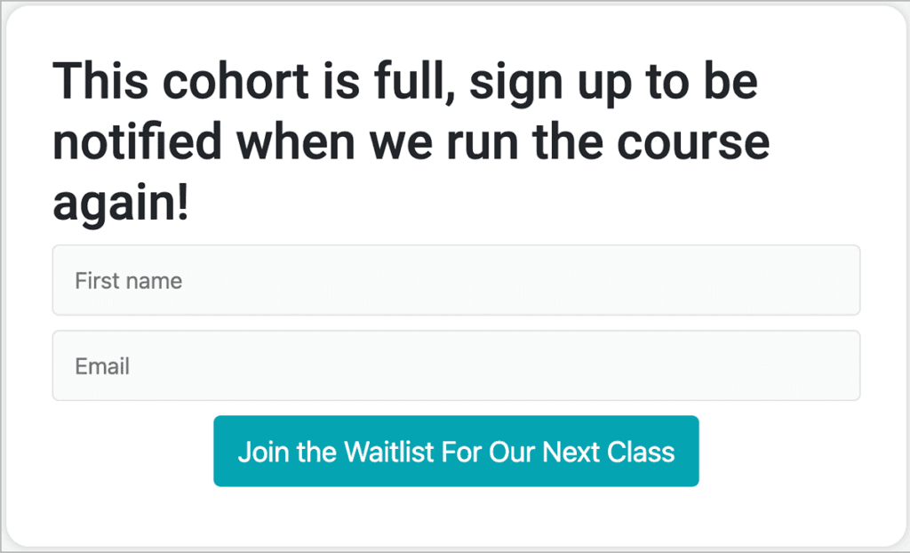 Screenshot of waiting list sign up