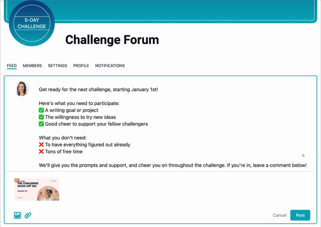 Screenshot of posting in CommunityAlly