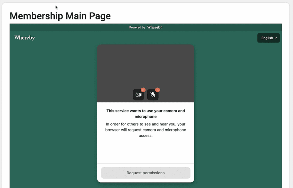 Screenshot of Whereby embedded in the members area