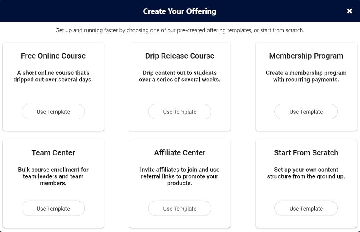 Select the start from scratch option when creating your offering with AccessAlly.