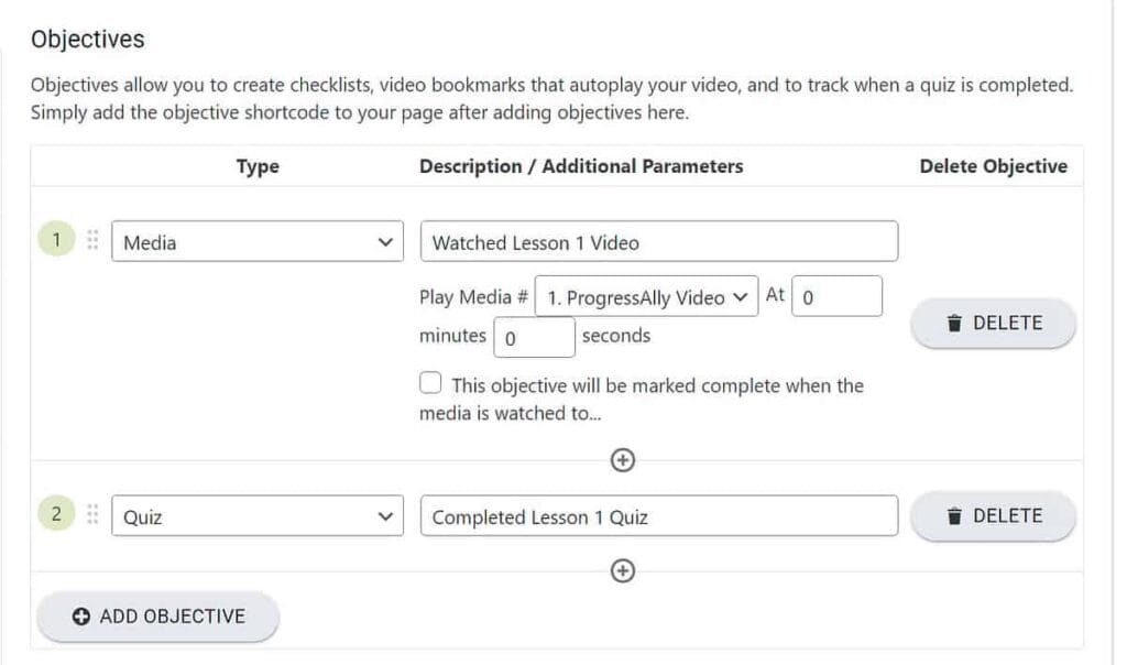 AccessAlly – Set objectives to pace your learners