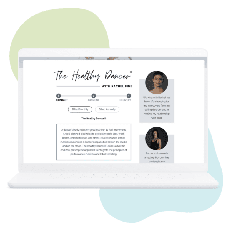Laptop with a screenshot of Rachel Fine's The Healthy Dancer website