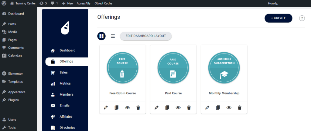 AccessAlly’s dashboard in WordPress.