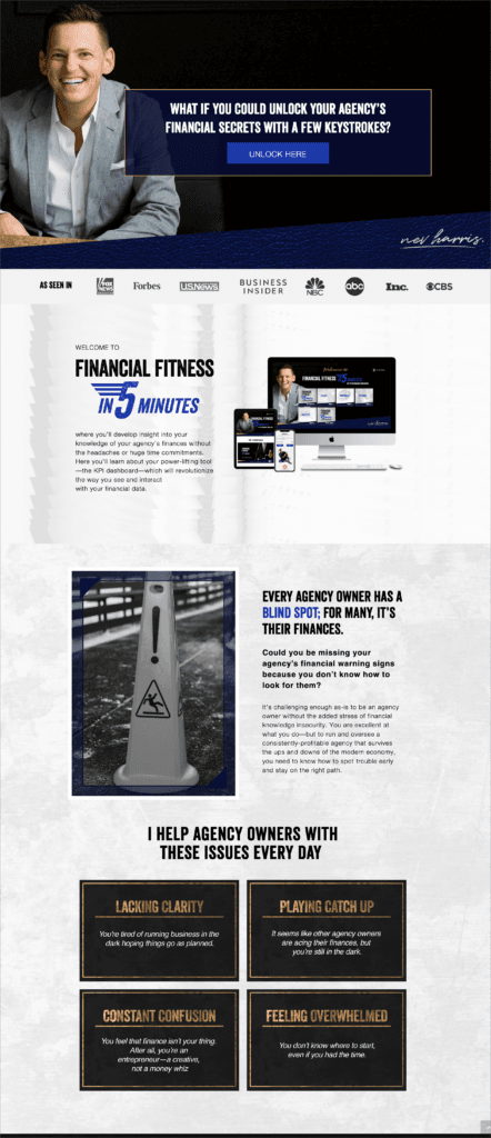 Online course landing page financial example