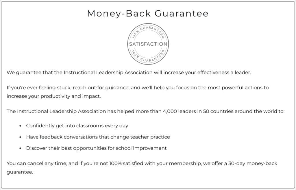 Course landing page guarantee example