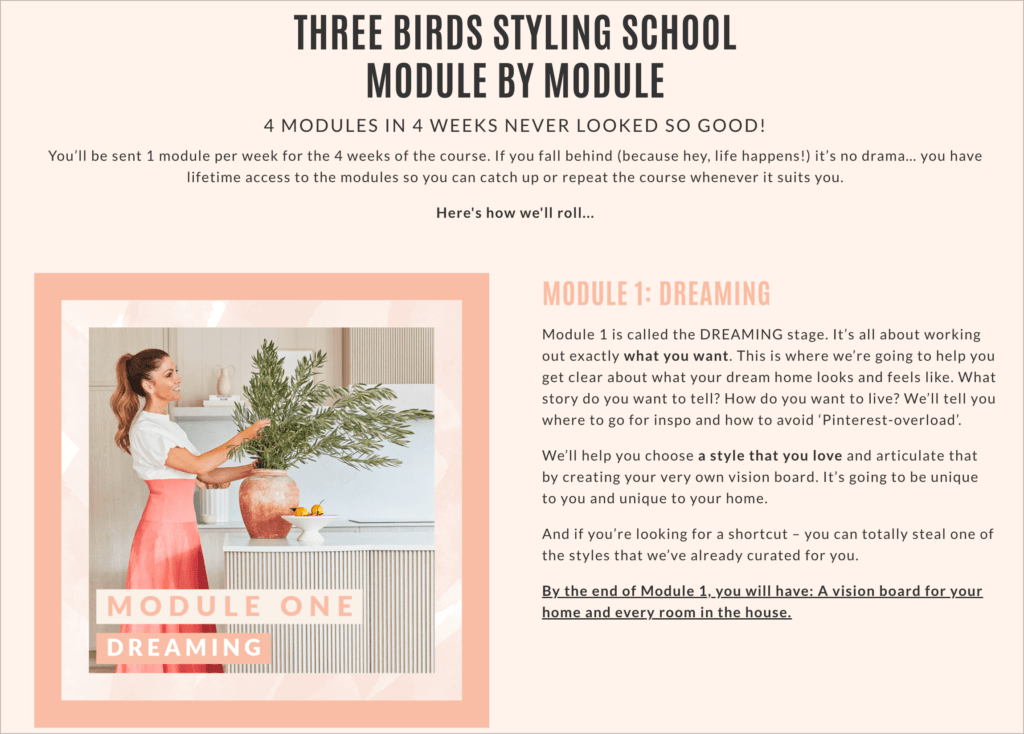 Landing page for online course