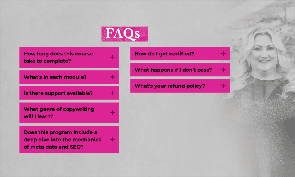 Online course landing page FAQ