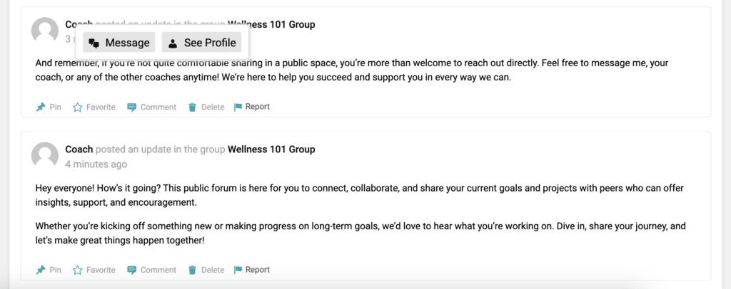 Directly message coaches from any discussion thread