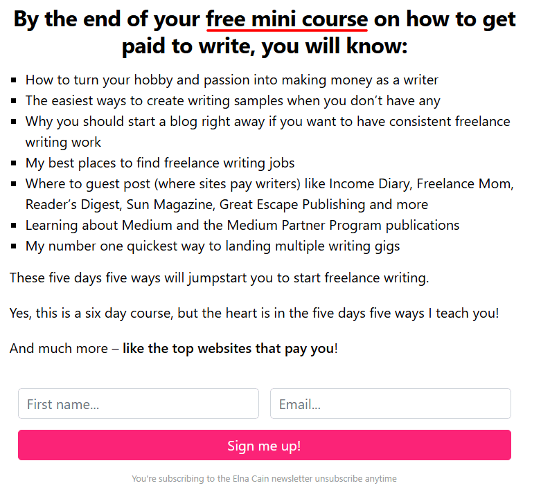 Elna Cain Free Mini Course Lead Management Idea Example 